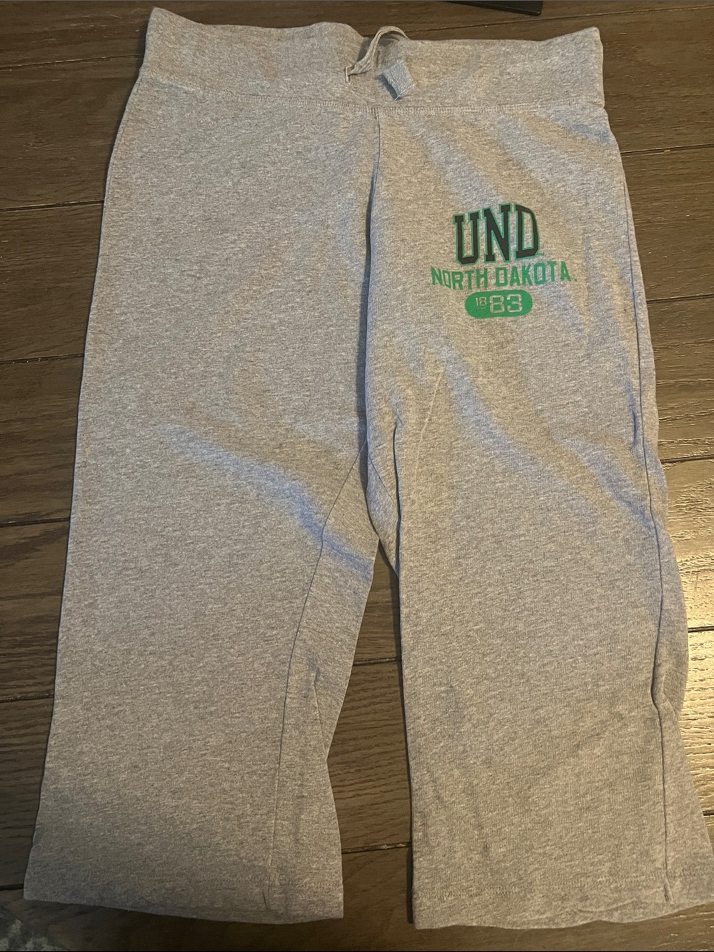 Gray UND North Dakota Sweatpants with Green Logo